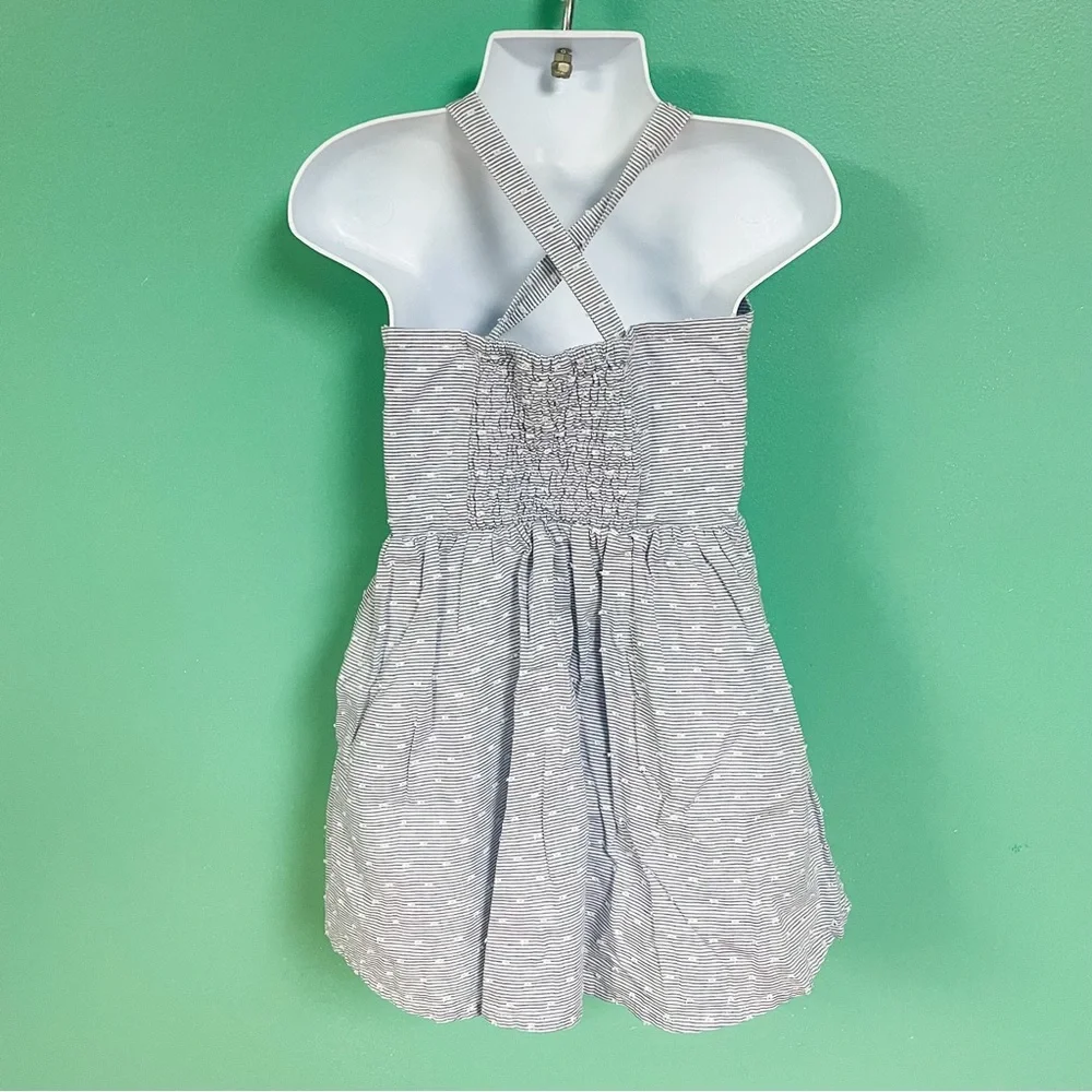 Gymboree Chambray Blue Polka Dot Bow Cross Back Festive Dress Girls Size 4